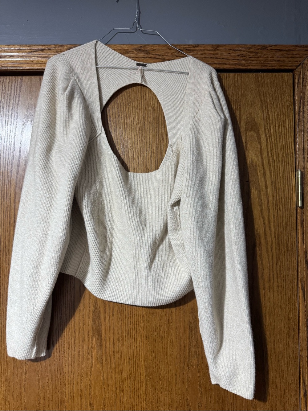 Free People Ribbed Open-Back Sweater in Ivory